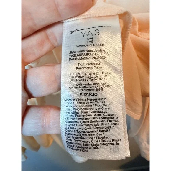 YAS Cream V Neck Button‎ Cottage Peplum Blouse Long Sleeve Women's Size Large - Picture 5 of 8